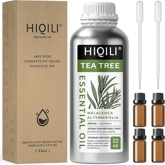 HIQILI Australian Tea Tree Essential Oil for Nail Repair, Hair Care, Add to Shampoo, Shower Gel, Foot Soak - 32 Fl Oz