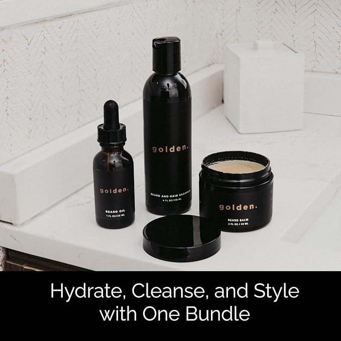 Golden Grooming Co. Everyday Beard Bundle – Complete Beard Care Set | Includes Beard Oil, Balm & Shampoo (Regular, Spicy Grove)