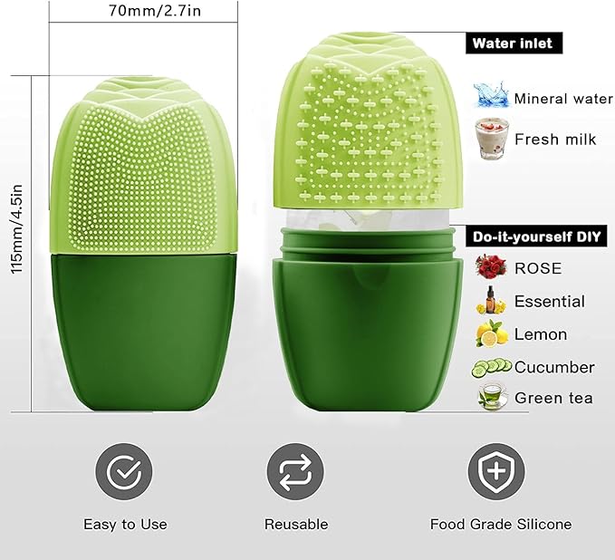 KOGITI Face Ice Mold & Roller - Ice Facial Massager for Puffiness Relief & Skin Care, Green