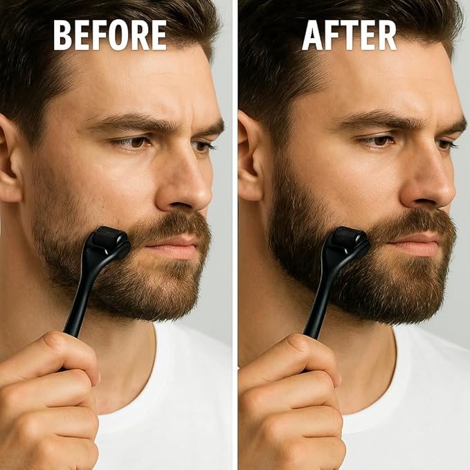 Derma Roller Microneedling Roller, 0.25mm Stainless Steel, Roller for Face, Beard, Scalp hair growth, Body, Microneedle Derm Stamp with Storage Case | For Women and Men | (Matte Black)