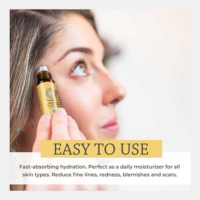 Silk Road Organic Marula Seed & Lavender Essential Oil, 100% Pure USDA Certified Aromatherapy, Deep Hydration for Face, Body, Lips, Hair, Nails - 10 ml Roller