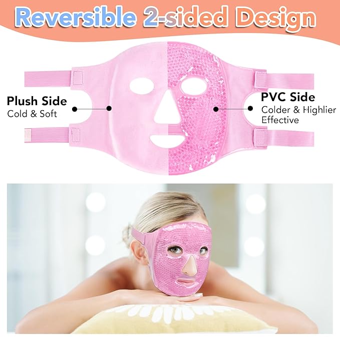 XPCARE Colding Ice Face Mask and Cooling Eye Mask for Puffy Eyes & Migraine Relief Gel Eye Mask Cool Face Ice Masks for Dark Circles Eye Surgery Sleeping Pressure Headaches Skin Care(Pink)