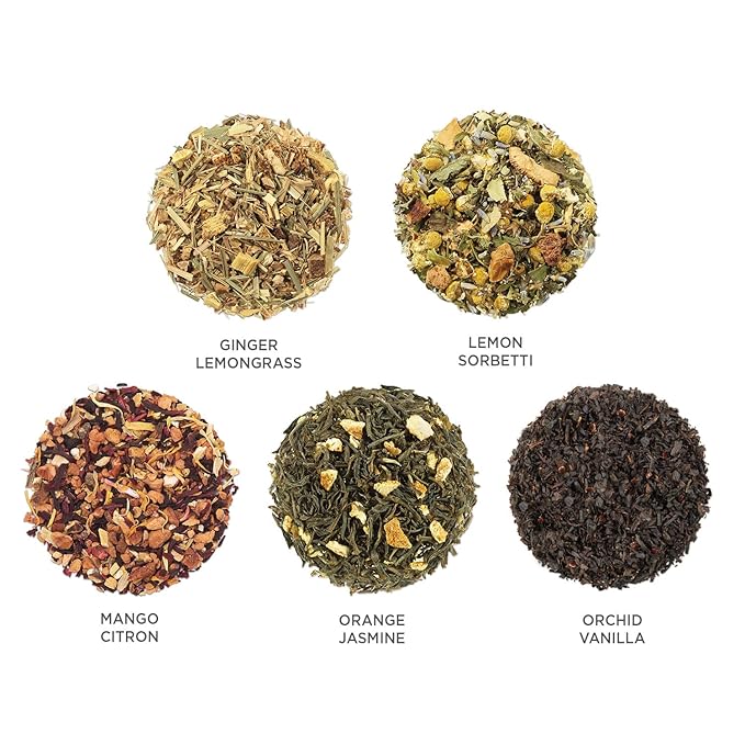 Tea Forte Paradis Petite Presentation Box Tea Gift Set Sampler, 10 Count, 2 of Each Variety Individually Wrapped Handcrafted Pyramid Infuser Bags