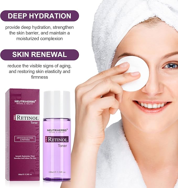 NEUTRIHERBS PRO Retinol Toner for Anti-Aging & Reducing Fine Lines and Wrinkles, with Panthenol, Peptides, and Hyaluronic Acid, Alcohol Free – 3.38 fl. Oz.