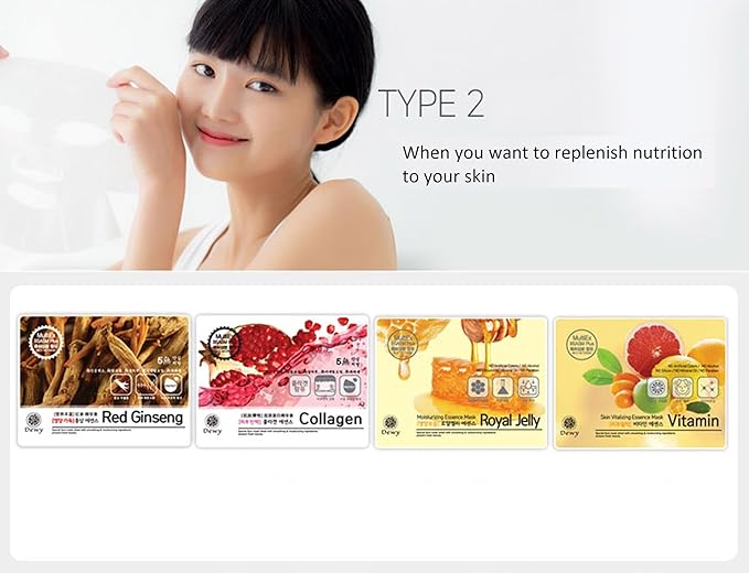 TNB Dewy Korean Essence Face Mask, Moisturizing Mask Sheet Pack, Korean Skin Care For All Skin Types (Royal Jelly)