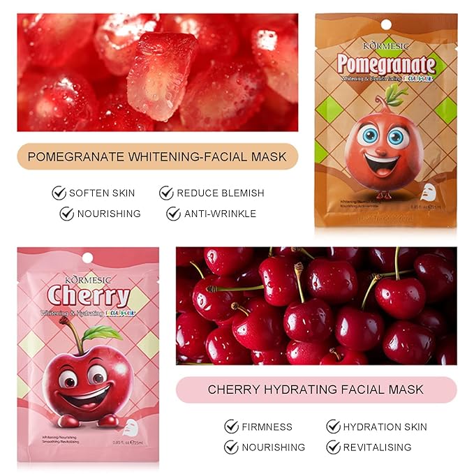 Fruit Face Mask, Facial Mask for Kids, Hydrating Face Masks Skincare Set, Sheet Masks Skin Care, Face Mask Set for Women Men Nourishing Skin, Birthday Party Spa Gift for Kids Teens Girls 7-Pack