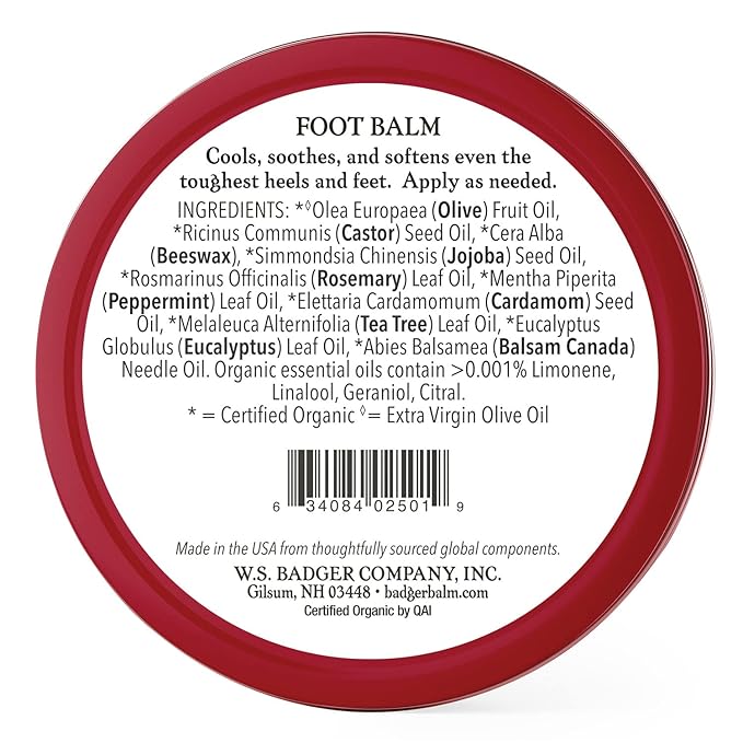 Badger Foot Balm, 100% Organic Foot Cream for Dry Cracked Heels and Feet, Fast Acting Foot Care for Women & Men, All-Natural Cracked Heel Treatment, 2 oz Tin, 2-Pack