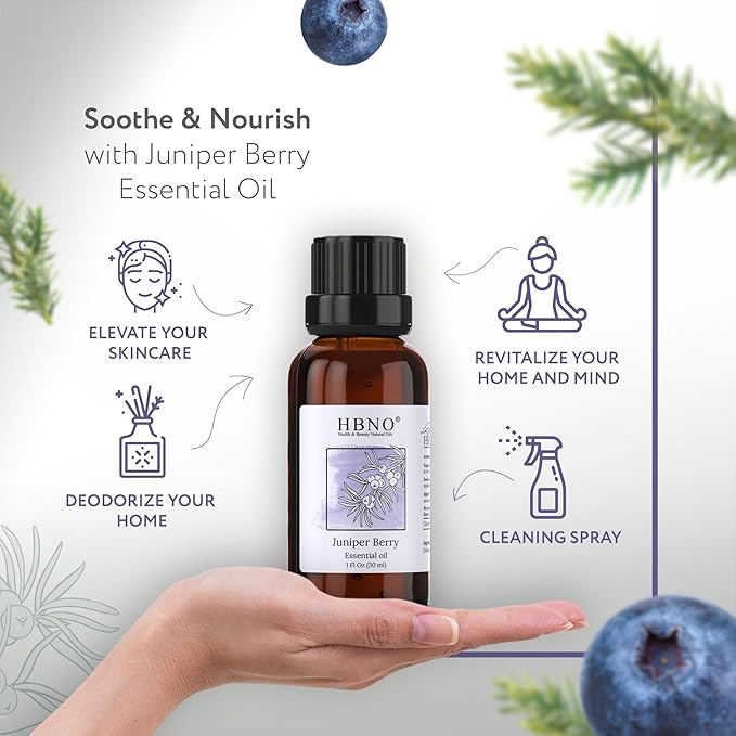 HBNO California Bottled Juniper Berry Essential Oil 1 fl oz (30ml) Travel Size - Natural Juniper Berry Oil - Perfect for Cleaning, Aromatherapy, DIY, Soap, fragrances & Diffuser