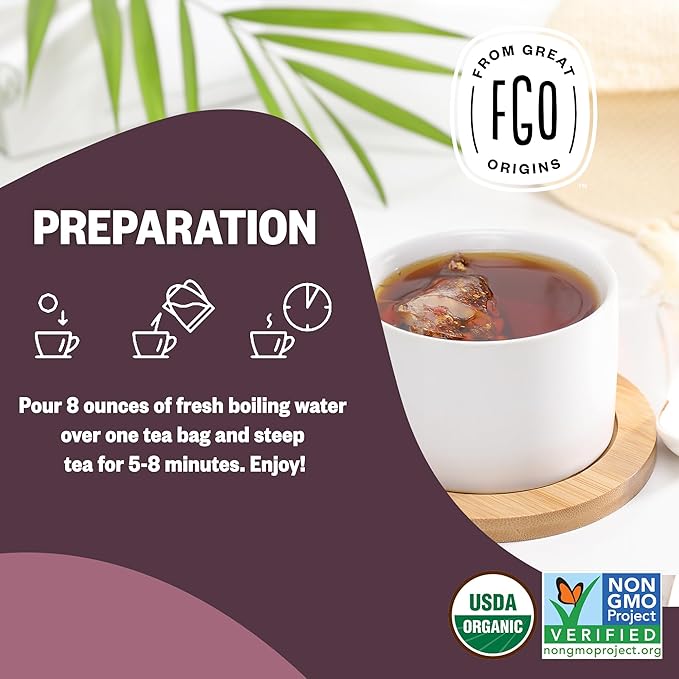 FGO Organic Rooibos Chai Tea, 100 Count, Eco-Conscious Tea Bags, Resealable Bag, Packaging May Vary (Pack of 1)