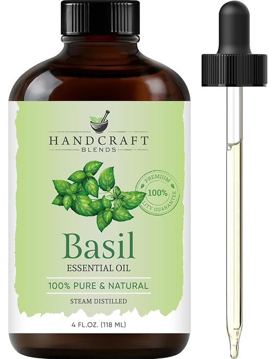 Handcraft Blends Basil Essential Oil - Huge 4 Fl Oz - 100% Pure and Natural - Premium Grade Essential Oil for Diffuser and Aromatherapy