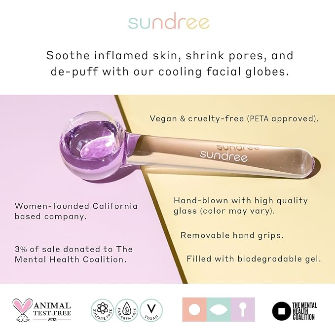 sundree Cooling Facial Ice Globes | Reduce Puffiness | Tighten Skin | Improve Circulation | Freezer Safe | Bundle (2 - Pack) (Clear)