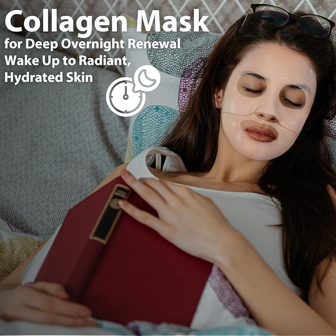 Collagen Face Mask,Deep Collagen Overnight Mask,A sheet mask with low molecular weight collagen for lifting,Stretching, Firming and Moisturizing,34g*5ea