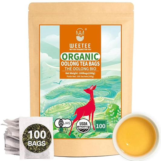 WT WEETEE Organic Oolong Tea Bags, Organic Oolong Tea 100 Count, Mild & Refreshing, Natural Caffein, Unsweetened Healthy Tea bag