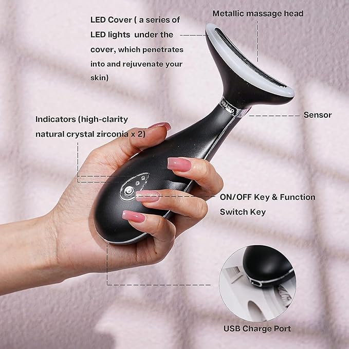 Lily Neck Face Massager, Skin Rejuvenation Beauty Massager, 3-in-1 at-Home Facial Spa Tool, Lifting, Toning and Tightening for a Radiant Appearance (Space Black)