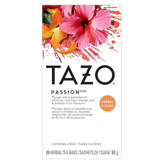 TAZO Passion Herbal Tea Bags, Hot or Iced, Caffeine Free, 20 Total Tea Bags