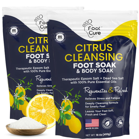 Citrus Detox Foot Soak With Epsom Salts - for Foot Callus, Immune Boost, Damaged Toenail, Athletes Foot, Pedicure and Soothes Tired Aching Feet - Made in USA 16 oz (Pack of 2)