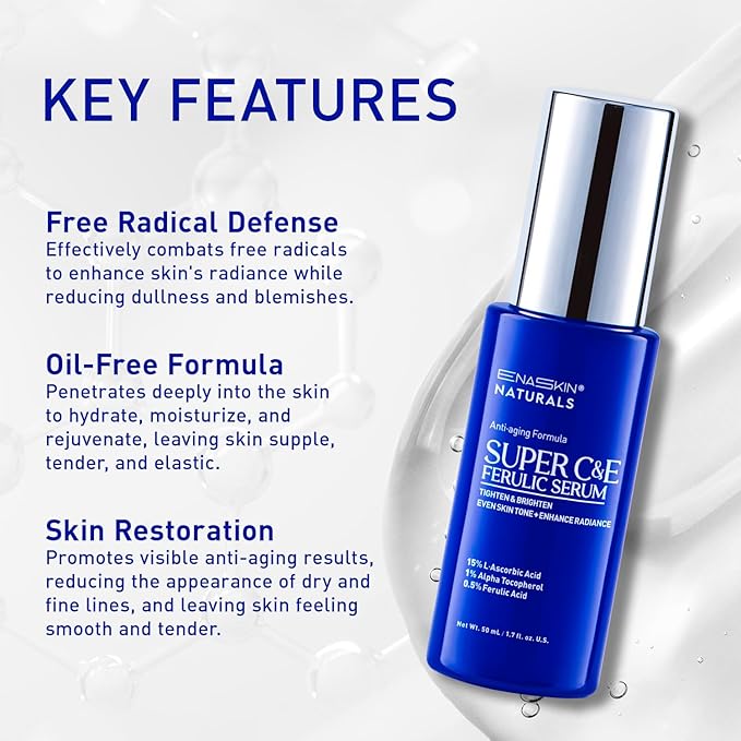 Vitamin C Face Serum for Anti Aging: Enaskin Naturals Super C Serum with Ferulic Acid for Women Mature Skin, Premium Formula Vit C Facial Serum for Brightening Dark Spots and Glowing up Skin - 1.7 Oz