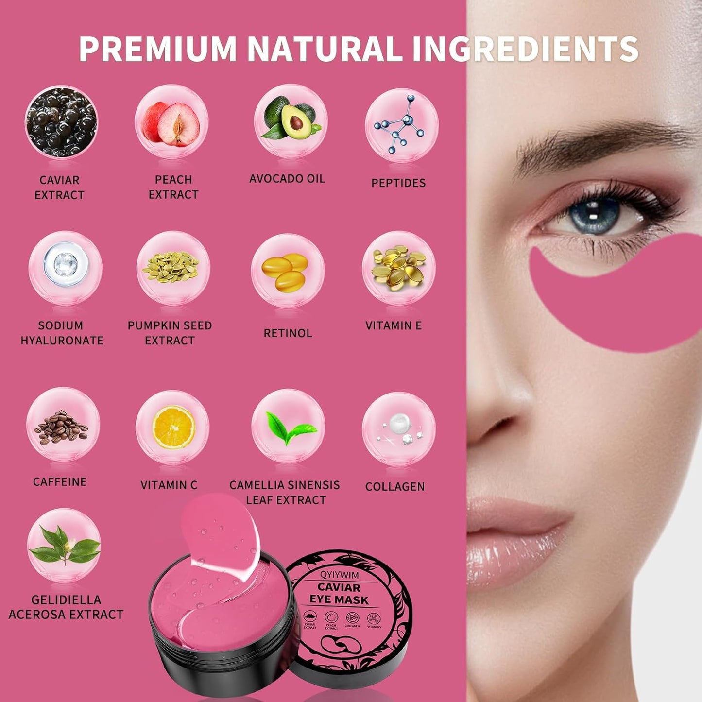 Under Eye Patches 70PCS, Peach Caviar Eye Patches for Puffy Eyes Treatment, Under Eye Masks for Dark Circles and Puffiness, Non-Irritating Eye Mask Patches Skincare, Eyes Bags Treatment, Eye Gel Pads