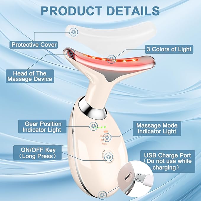 Facial and Neck Massager,Face Tool with 3 Colour Modes and Vibration,Facial Beauty Device for Skin Care (Pink)