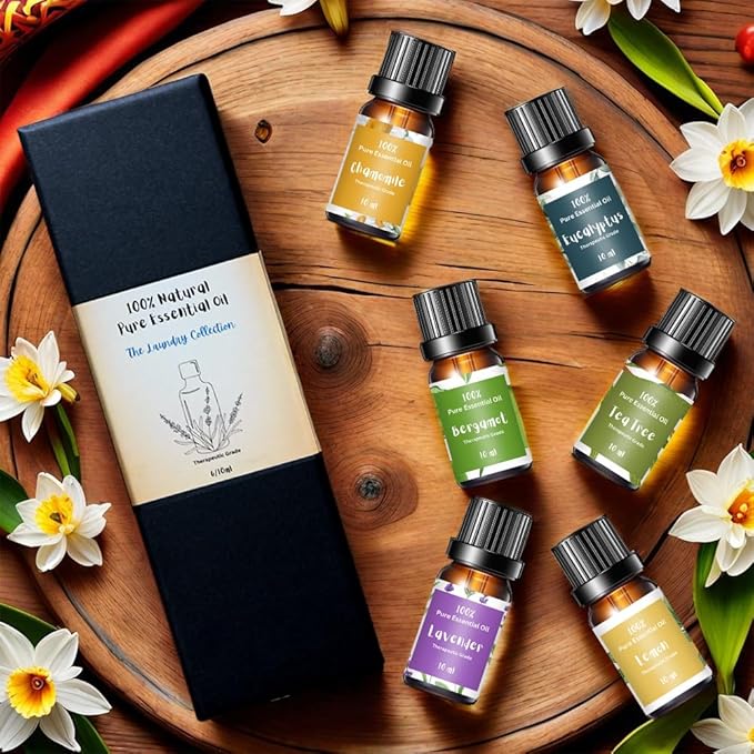 Essential Oils for Laundry | 100% Pure Therapeutic Grade Aromatherapy Essential Oil Set | Dryer Balls, Diffusers, Soaps, Candles | Top 6 - Lavender, Tea Tree, Eucalyptus, Bergamot, Lemon, Chamomile
