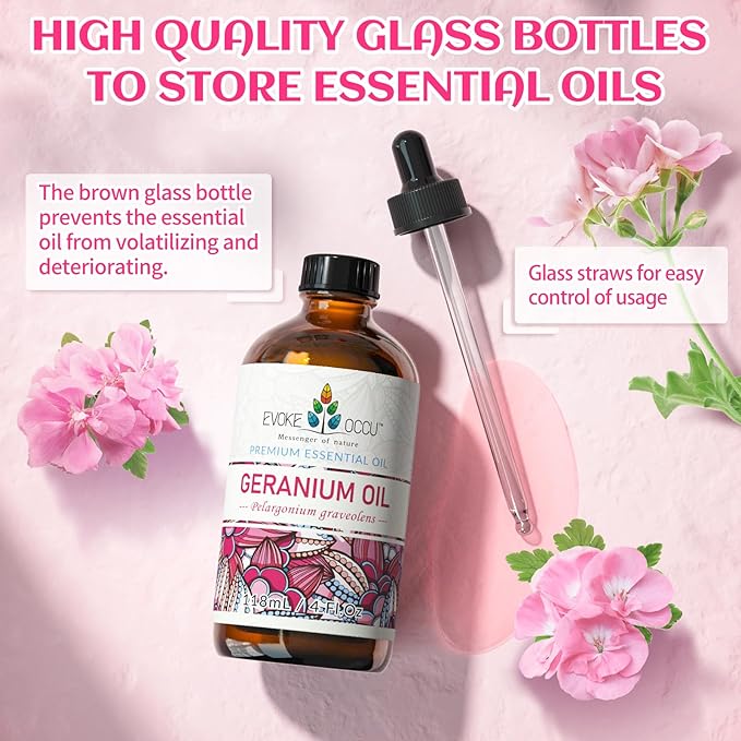 EVOKE OCCU Geranium Essential Oil for Skin, Diffuser, Aromatherapy - 4 FL Oz
