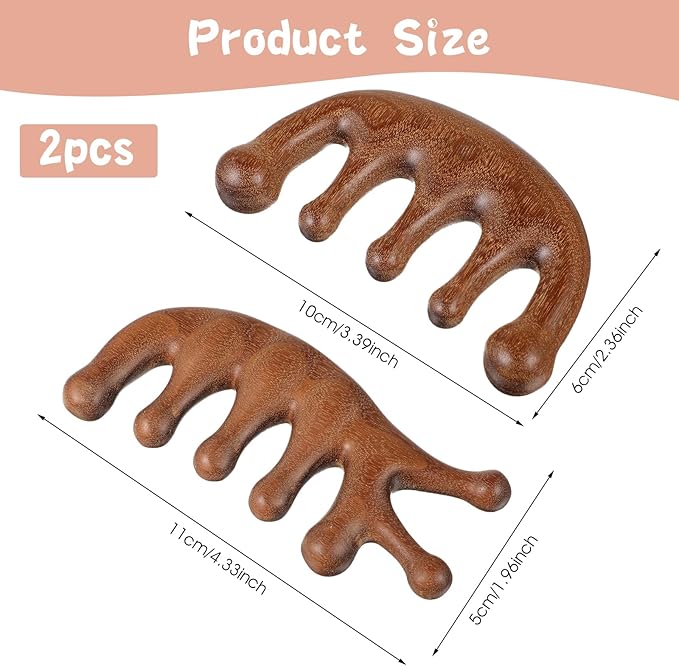 Scalp Massage Comb 2PCs, Wooden Wide Tooth Loc Comb, Natural Sandalwood Head Massager Tool, Hair Growth Scalp Massage Comb for Women Men, Meridian Comb for Head