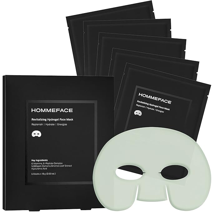 HOMMEFACE Men’s 2-Step Daily Skincare Kit + 5 Facial Sheet Mask Set Bundle