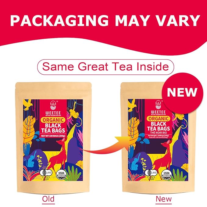WT WEETEE Organic Black Tea Bags, Organic Black Tea 100 Count, Antioxidant, Caffeinated | Resealable Kraft Bag | Brew Hot or Iced