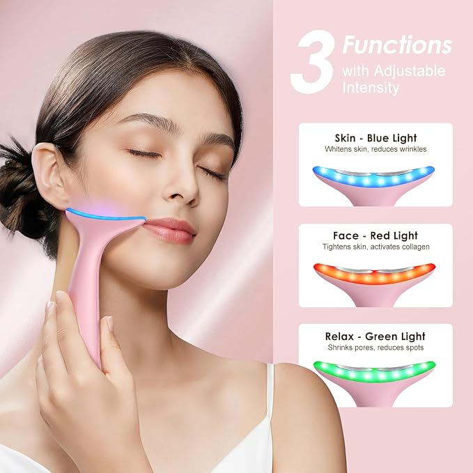 Facial and Neck Massager for Face, Neck - Skin Lifting & Firming - Wrinkle & Dark Circle Reducer - at Home Skin Care Face Sculpting Tool and Neck Massager-Pink