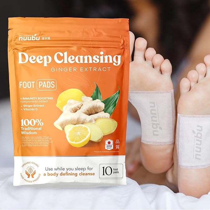 | Ginger Deep Cleansing Foot Pads for Better Sleep & Foot Care | Premium Japanese Organic Foot Pads with Ginger Powder (10 Pc)