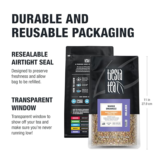 Tiesta Tea - Mango Dreamzzz Chamomile Herbal Tea | Loose Leaf | Chamomile & Lemongrass | Caffeine-Free | Relaxing Blend | Brew Hot or Iced | Brews Up to 200 Cups | 12 Ounce Resealable Bulk Pouch