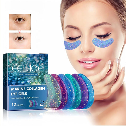Anti-Aging Under Eye Patches Strong Adhesion Eye Patches for Puffy Eyes and Dark Circles Deep Hydration Eye Gel Pads with Marine Collagen Hyaluronic Acid and Pearl Extract,6 Pairs