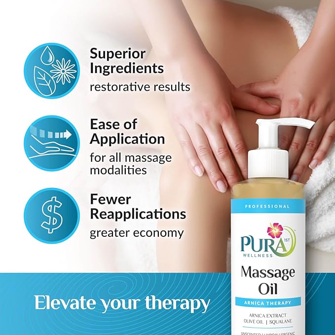 PURA Arnica Oil - Unscented Deep Tissue Massage Therapy, Hypoallergenic for Muscle Recovery, 8oz