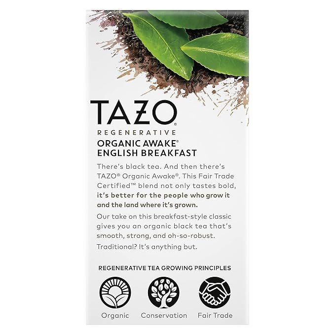 TAZO Organic Awake English Breakfast Black Tea, Black tea with Caffeine, 16 Total Bags
