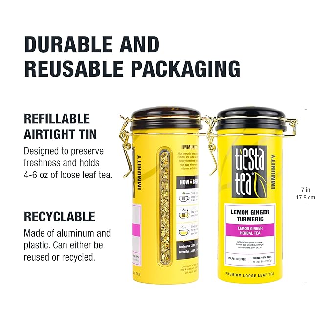 Tiesta Tea - Lemon Ginger Turmeric | Loose Leaf | Lemon Ginger Herbal Tea | Premium Blend | Non Caffeinated Herbal | Make Hot or Iced & Brews Up to 50 Cups | 5 Ounce Refillable Tin