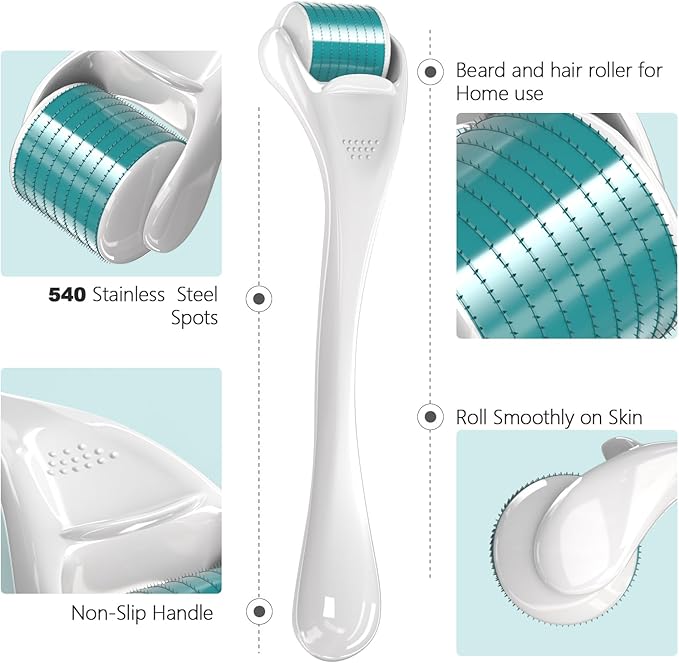 Derma Roller for Hair Beard Facial Skin Face Body Scalp 540 Titanium Microneedle for Men Women 0.25mm Cosmetic Beauty Instrument for Home Use with Storage Case