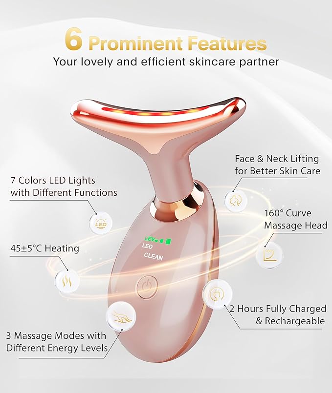 Light Based Face-Neck-Massager - 7 Color Portable Facial Massager for Skin Care, Rose Gold