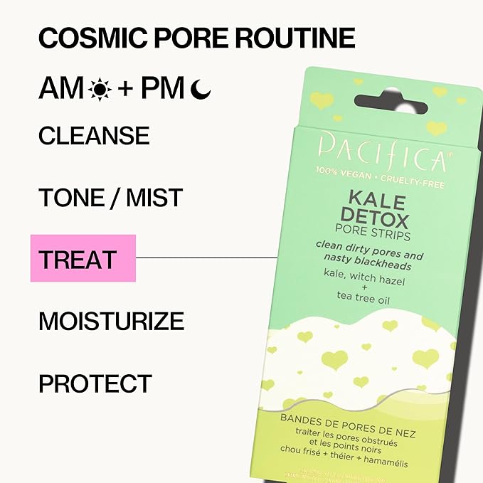 Pacifica - Blackhead Remover Strips Nose Strips - 12-PACK Kale Detox Skin Care - Deep Pore Cleansing w/Instant Pore Unclogging - Oil-Free Non-Comedogenic Vegan Clean Beauty Dermatologist Tested