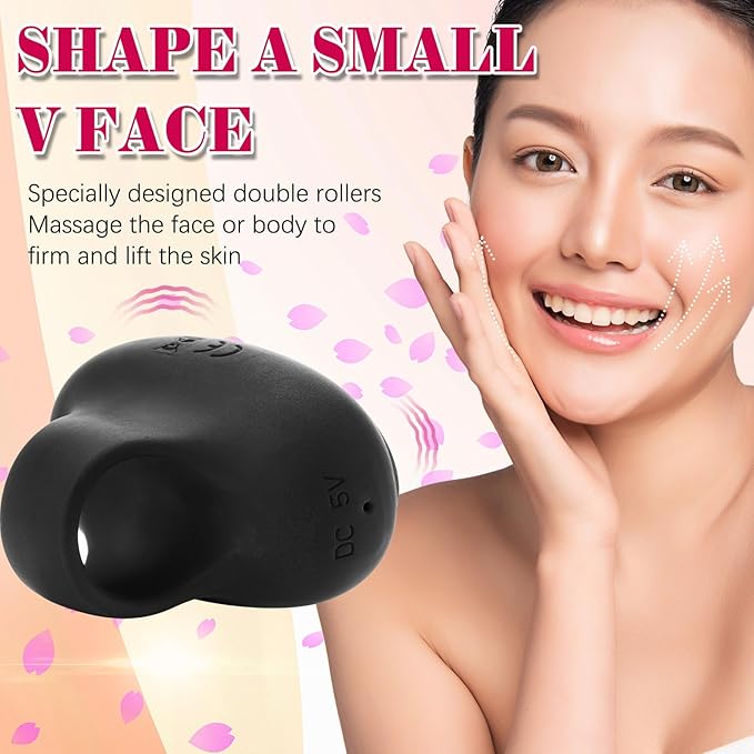 TrelaCo Pocket Mini Ring Facial and Eye Massage Ball USB Rechargeable Fingertip Massager Face Facial Muscle Tightening Anti-Aging Relief Eyes Dark Circles, Eye Puffiness, Fatigue (Black)