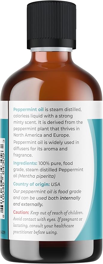 Viva Doria Peppermint Essential Oil, 100% Pure, Natural, Northwest Peppermint Essential Oil, Undiluted, for Aromatherapy | Food Grade, 118 mL (4 Fluid Ounce)