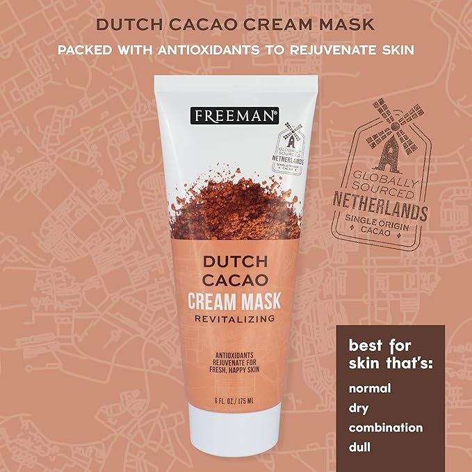 Freeman Exotic Blends Dutch Cacao Cream Face Mask, Antioxidant Rich, Rejuvenating Facial Mask Restores Skin, Chocolate Aroma, Clean Skincare, For All Skin Types, 6 fl. oz./175 ml. Tube (Pack of 3)