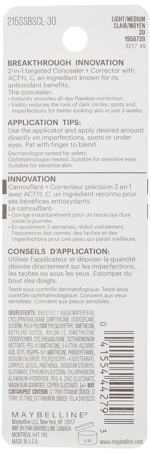 Maybelline New York Superstay Better Skin Concealer, Light/Medium, 0.25 Fluid Ounce