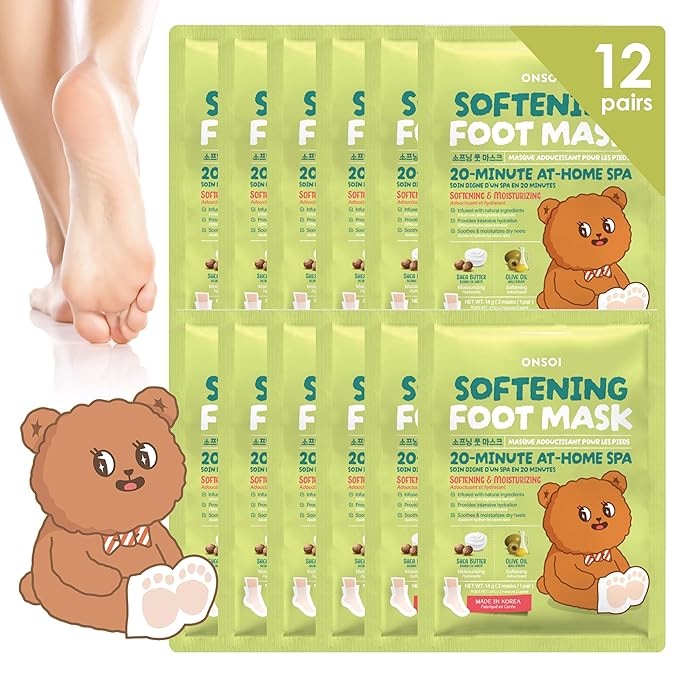ONSOI 12PK Foot Masks for Soft, Smooth, Moisturizing Foot Mask for Dry Cracked Feet, Baby Feet - Coconut & Shea Butter (12PK Shea Butter)