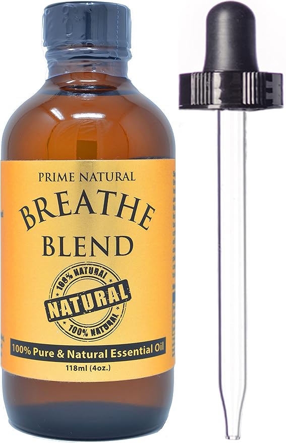 Prime Natural Breathe Essential Oil Blend 4oz - Pure, Undiluted Therapeutic Grade for Aromatherapy, Scents & Diffuser - Sinus Relief, Allergy, Congestion, Cold, Cough, Headache