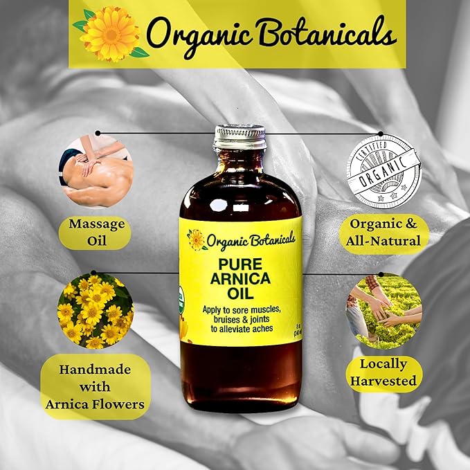 Arnica Oil - Pure Organic Muscle Discomfort Bottle - Organic Arnica Oil for Bruising and Swelling, Arnica Montana Oil for Muscle and Joint Discomfort, Arnica Massage Oil (8 oz)