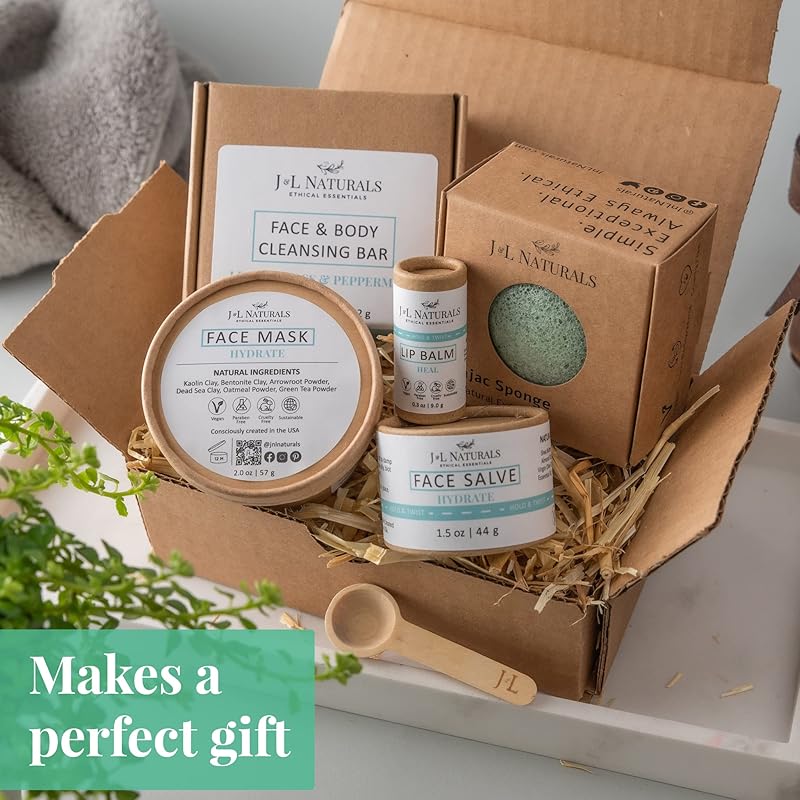 J&L Naturals Simple Skin Regimen Kit With Cleansing Bar, Face Salve, Konjac Sponge, Lip Balm | For Oily, Dry, Mature, and Combination Skin | Zero Waste (Timeless (mature skin), Exceptional)