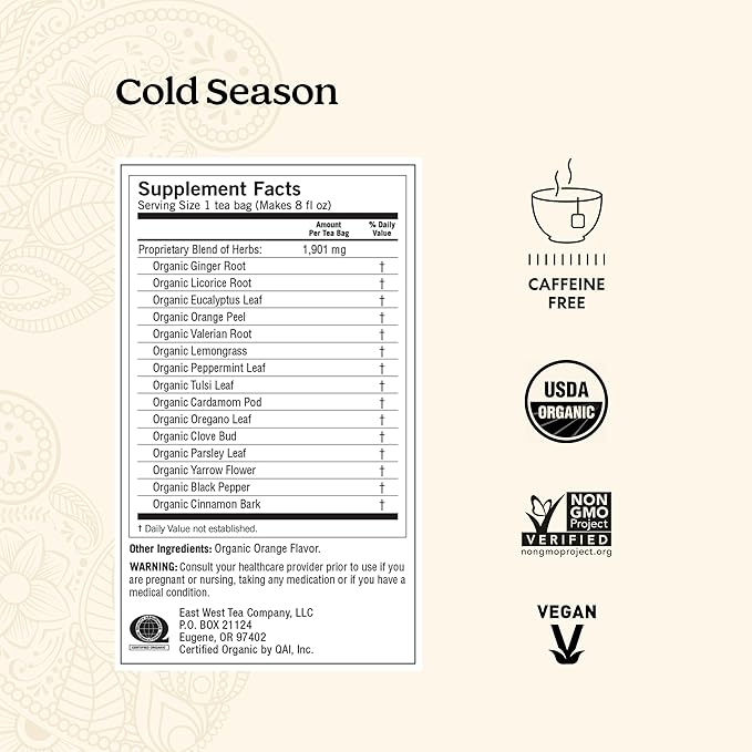 Yogi Tea Cold Season Tea - 16 Tea Bags per Pack (6 Packs) - Organic Respiratory Tea for Support During Colder Seasons - Includes Ginger, Cardamom, Cinnamon, Licorice & Eucalyptus