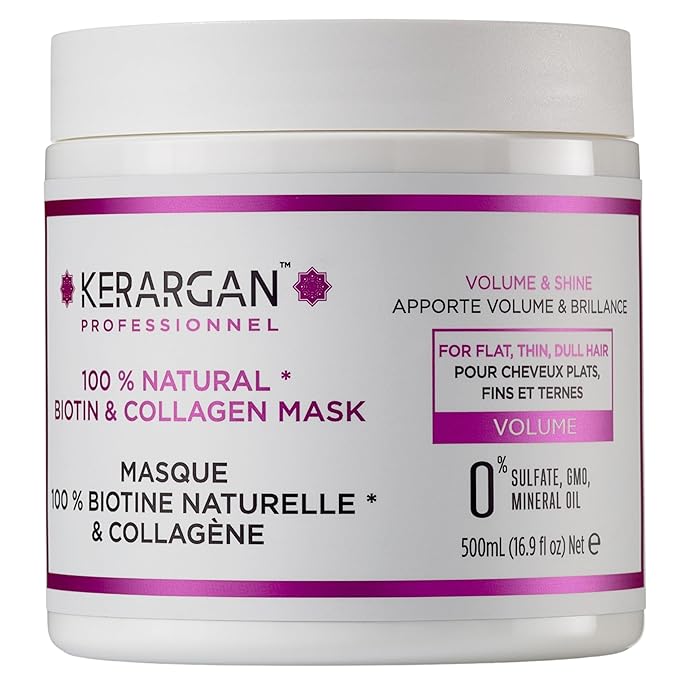 KERARGAN - Volumizing Hair Mask with Biotin & Collagen - For Flat, Thin, Dull Hair - Enhanced Volume & Shine - Sulfate-Free, GMO-Free, Mineral Oil-Free - 16.9 Fl oz