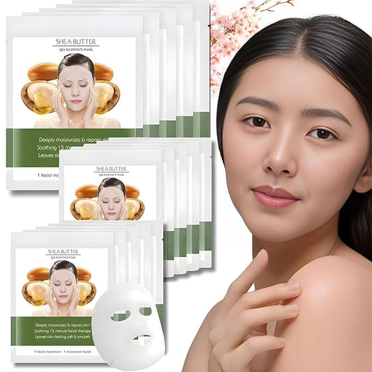 Shea Butter Facial Sheet Mask | Intense Moisture Daily Hydrating Face Masks | Face Moisturizer Skin Care Sheet | Korean Skincare | Not Tested on Animals [10 Sheets]
