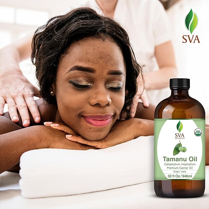 SVA Tamanu Seed Oil Organic - 32 Fl Oz – 100% Natural Cold Pressed Tamanu Oil - for Face, Skin Care, Hair Care, Scalp Massage & Body Massage – Carrier Oil